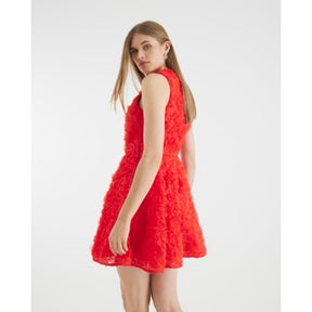 Red 3D Floral Mini Dress