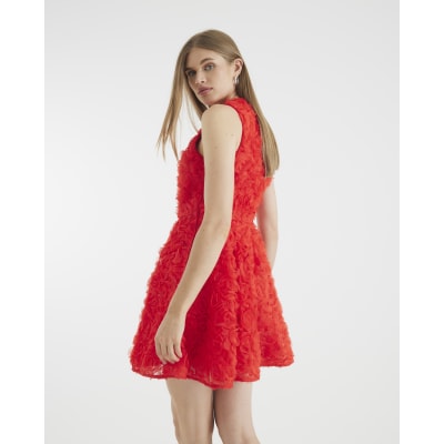 Red 3D Floral Mini Dress