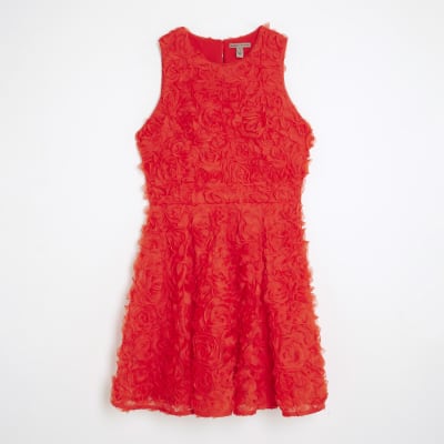 Red 3D Floral Mini Dress