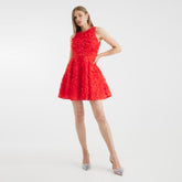 Red 3D Floral Mini Dress