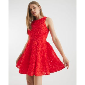 Red 3D Floral Mini Dress