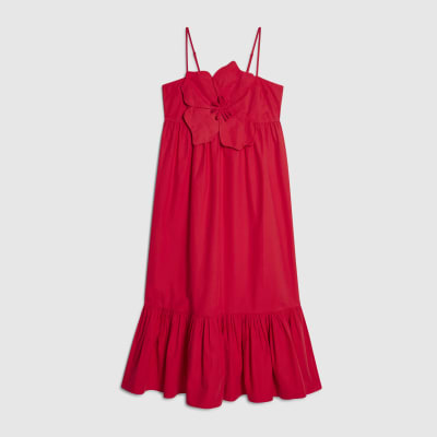 Red 3D Flower Maxi Dress