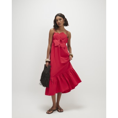 Red 3D Flower Maxi Dress