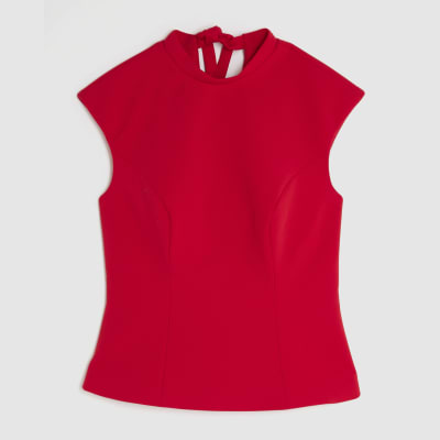 Red Back Bow Fitted Top
