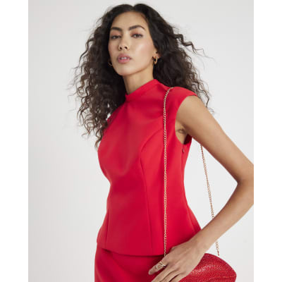 Red Back Bow Fitted Top