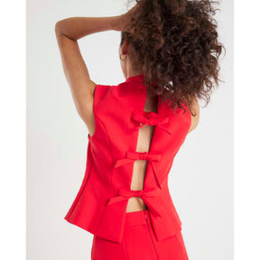 Red Back Bow Fitted Top