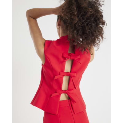 Red Back Bow Fitted Top