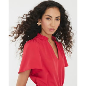 Red Belted Fluted Mini Dress