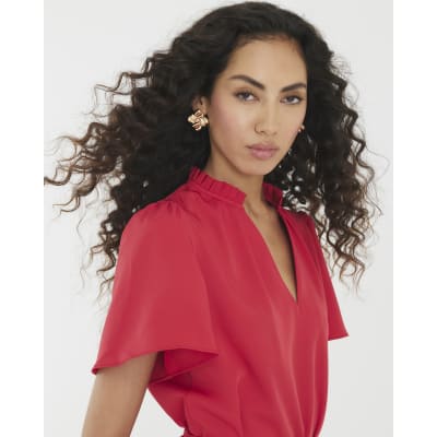 Red Belted Fluted Mini Dress