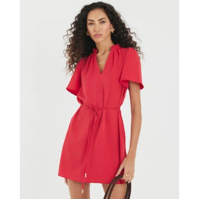 Red Belted Fluted Mini Dress