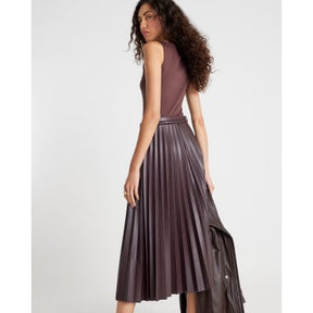 Red Belted Pleated Midi Skirt