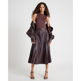 Red Belted Pleated Midi Skirt