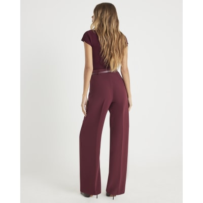 Red Belted Wide Leg Trousers