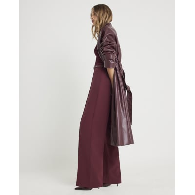 Red Belted Wide Leg Trousers