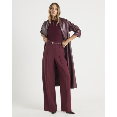 Red Belted Wide Leg Trousers