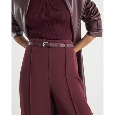 Red Belted Wide Leg Trousers