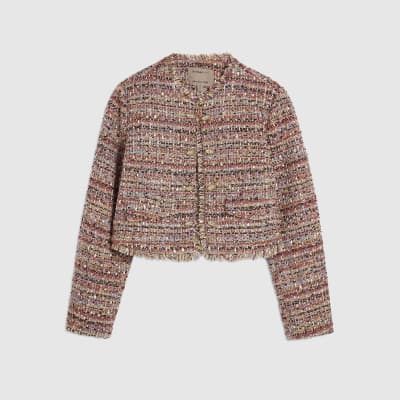 Red Boucle Edge To Edge Jacket