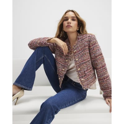 Red Boucle Edge To Edge Jacket