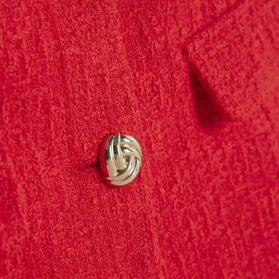 Red Boucle High Neck Collared Waistcoat