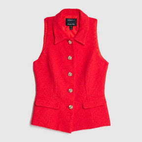 Red Boucle High Neck Collared Waistcoat