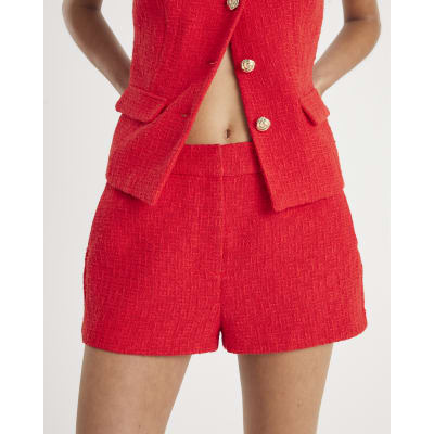 Red Boucle Micro Shorts