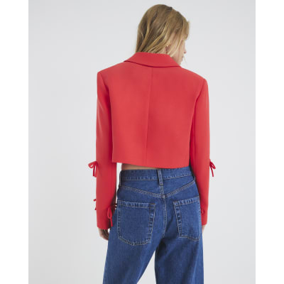 Red Bow Front Cropped Blazer