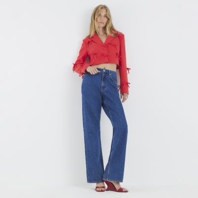 Red Bow Front Cropped Blazer