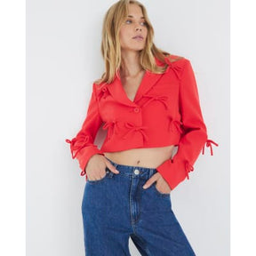 Red Bow Front Cropped Blazer