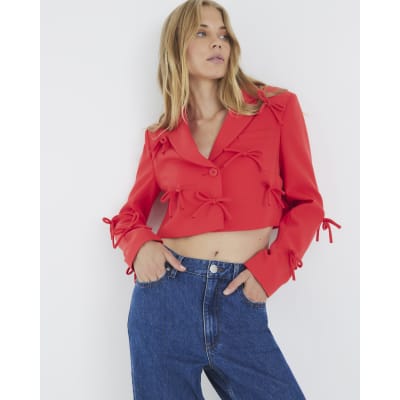 Red Bow Front Cropped Blazer