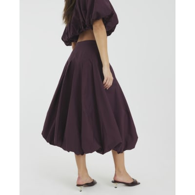 Red Bubble Hem Midi Skirt