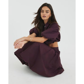 Red Bubble Hem Midi Skirt