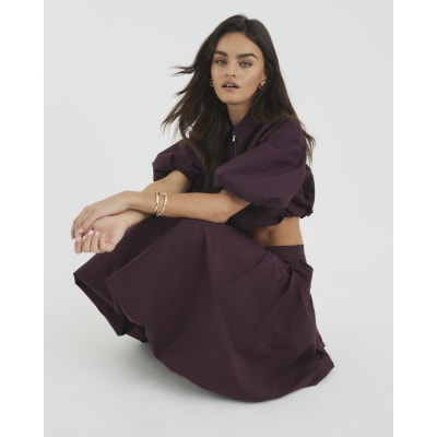 Red Bubble Hem Midi Skirt