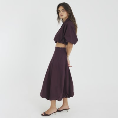 Red Bubble Hem Midi Skirt