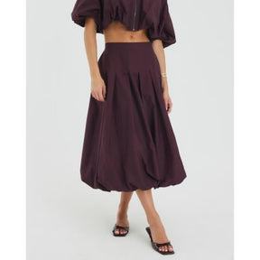 Red Bubble Hem Midi Skirt