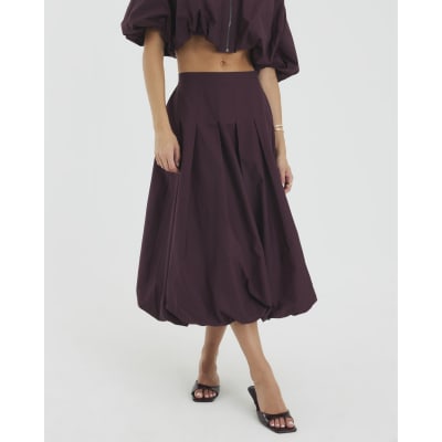 Red Bubble Hem Midi Skirt