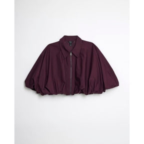 Red Bubble Hem Zip Front Cropped Shirt