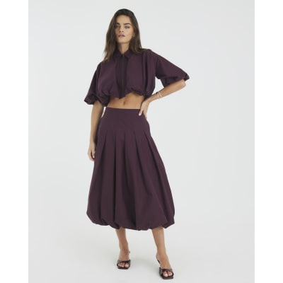 Red Bubble Hem Zip Front Cropped Shirt