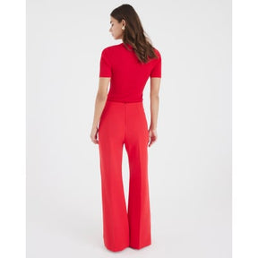 Red Button Front Wide Leg Trousers
