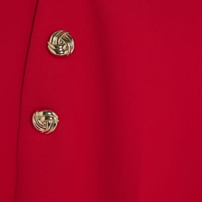 Red Button Front Wide Leg Trousers