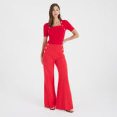 Red Button Front Wide Leg Trousers