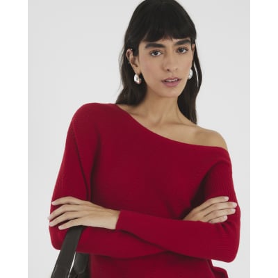 Red Cable Stitch Asymmetric Jumper