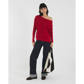 Red Cable Stitch Asymmetric Jumper