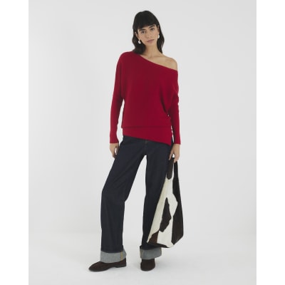 Red Cable Stitch Asymmetric Jumper