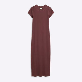 Red Cap Sleeve Ribbed Midi Dress