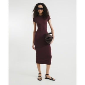 Red Cap Sleeve Ribbed Midi Dress