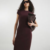 Red Cap Sleeve Ribbed Midi Dress