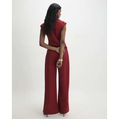 Red Cap Sleeve Wide Leg Jumpsuit