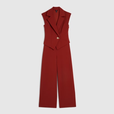 Red Cap Sleeve Wide Leg Jumpsuit