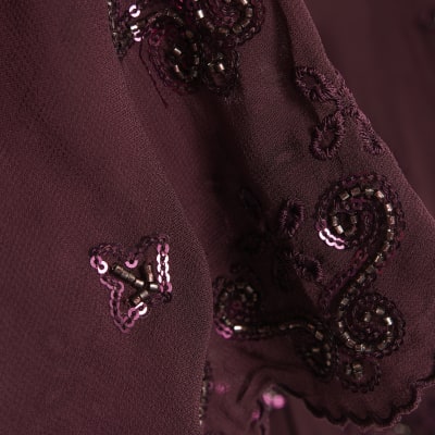 Red Chiffon Embellished Cutwork Blouse