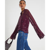 Red Chiffon Embellished Cutwork Blouse